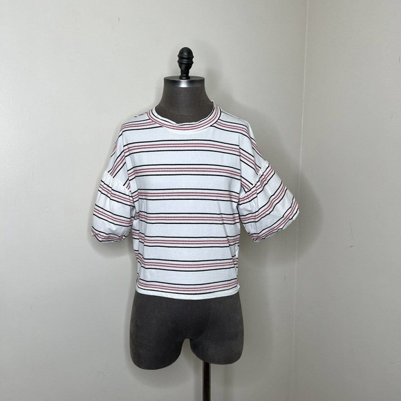 Code X Mode Striped Crop Balloon Sleeve Top Size Small Stretch - Picture 2 of 7